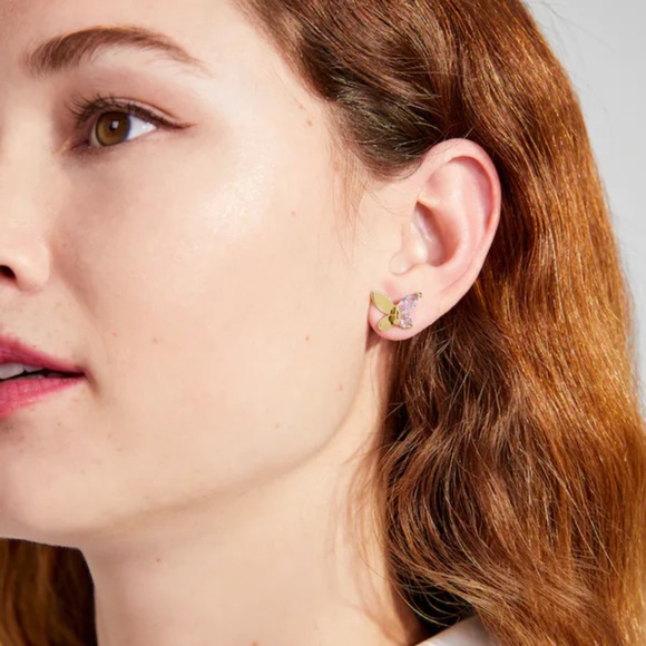 KATE SPADE • Gold Social Butterfly Pink Crystal Wings Earrings - Picture 2 of 3